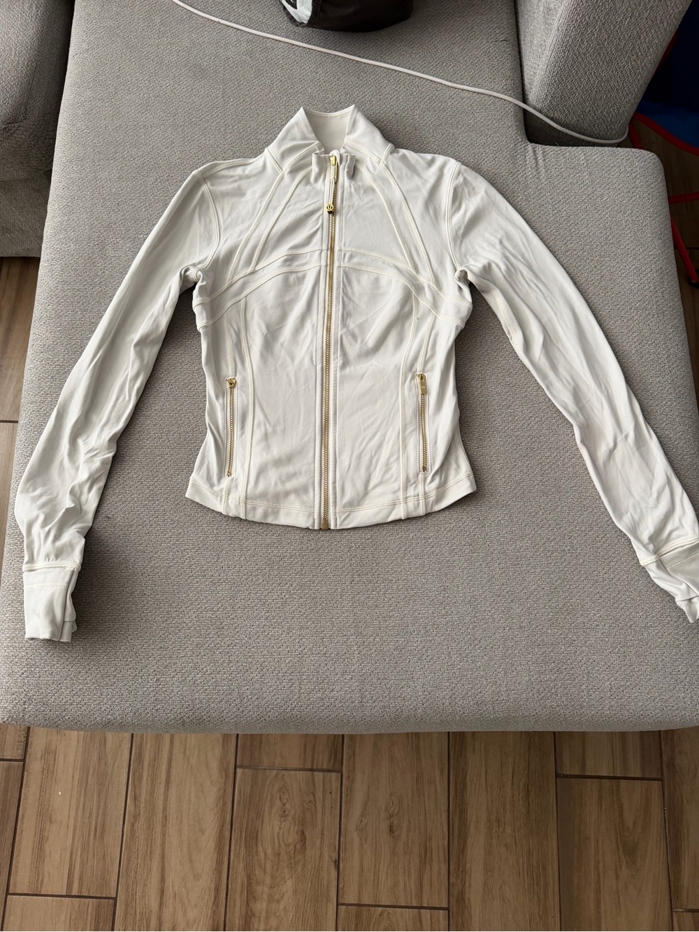 lululemon athletica White Bomber Jacket with Gold Zippers